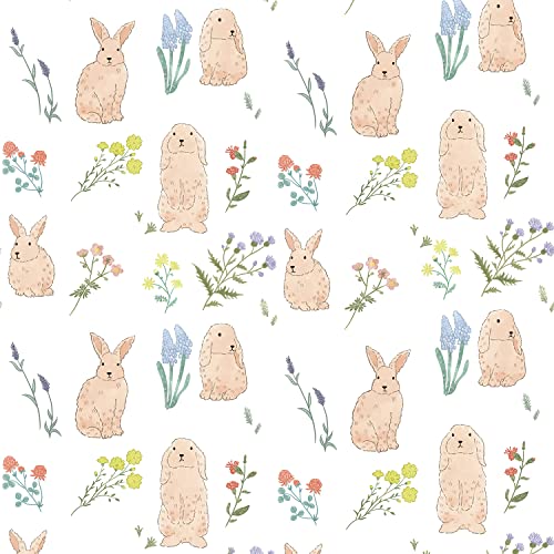 LiveGallery Cartoon Rabbit Wallpaper Lavender Wallpapers Flower Plants Wall Paper Peel and Stick Contact Paper for Bedroom Living Room Offices Nursery Bathroom Kitchen Home Walls Decoration A - Image 1