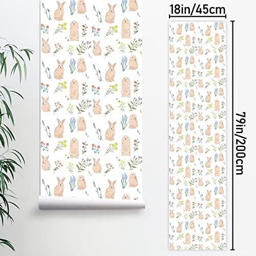 LiveGallery Cartoon Rabbit Wallpaper Lavender Wallpapers Flower Plants Wall Paper Peel and Stick Contact Paper for Bedroom Living Room Offices Nursery Bathroom Kitchen Home Walls Decoration A - Image 3