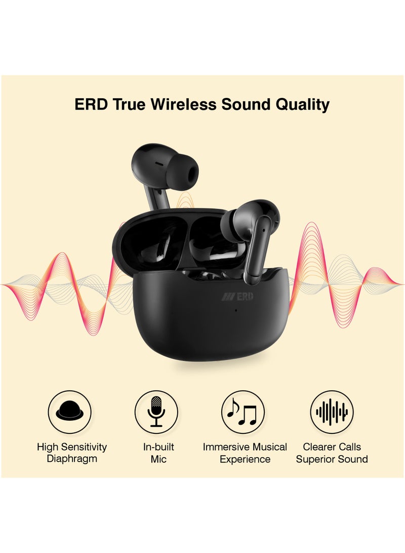 ERD سماعات أذن لاسلكية ERD - أسود جت | صوت ستيريو لاسلكي حقيقي | 30 ساعة من وقت التشغيل | تحكم باللمس | تقليل الضوضاء | آيفون، سامسونج جالاكسي - Image 5