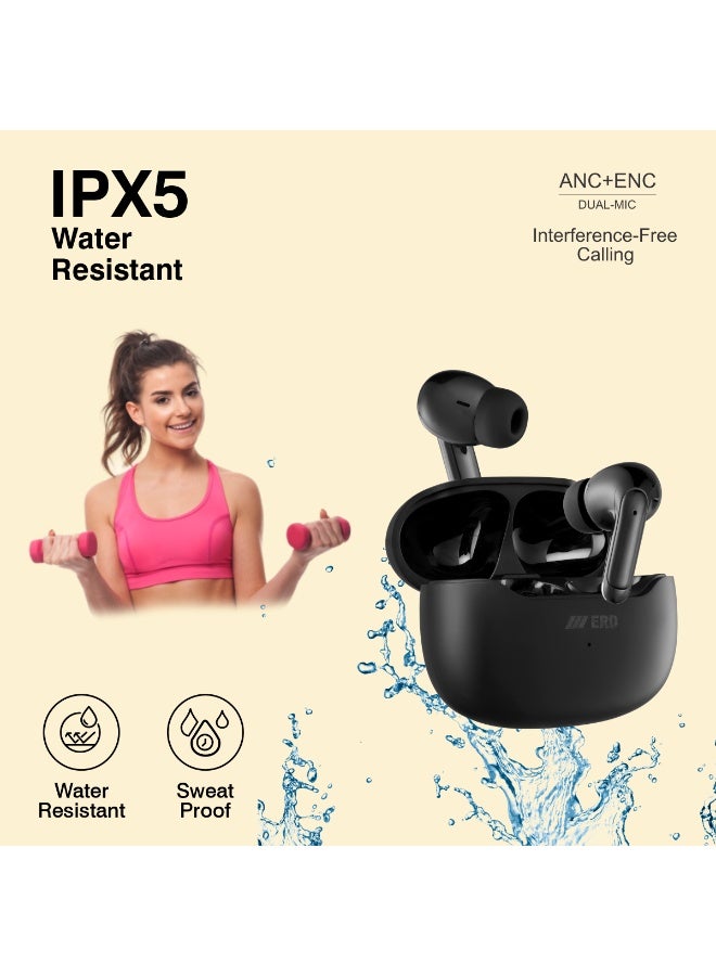 ERD سماعات أذن لاسلكية ERD - أسود جت | صوت ستيريو لاسلكي حقيقي | 30 ساعة من وقت التشغيل | تحكم باللمس | تقليل الضوضاء | آيفون، سامسونج جالاكسي - Image 4