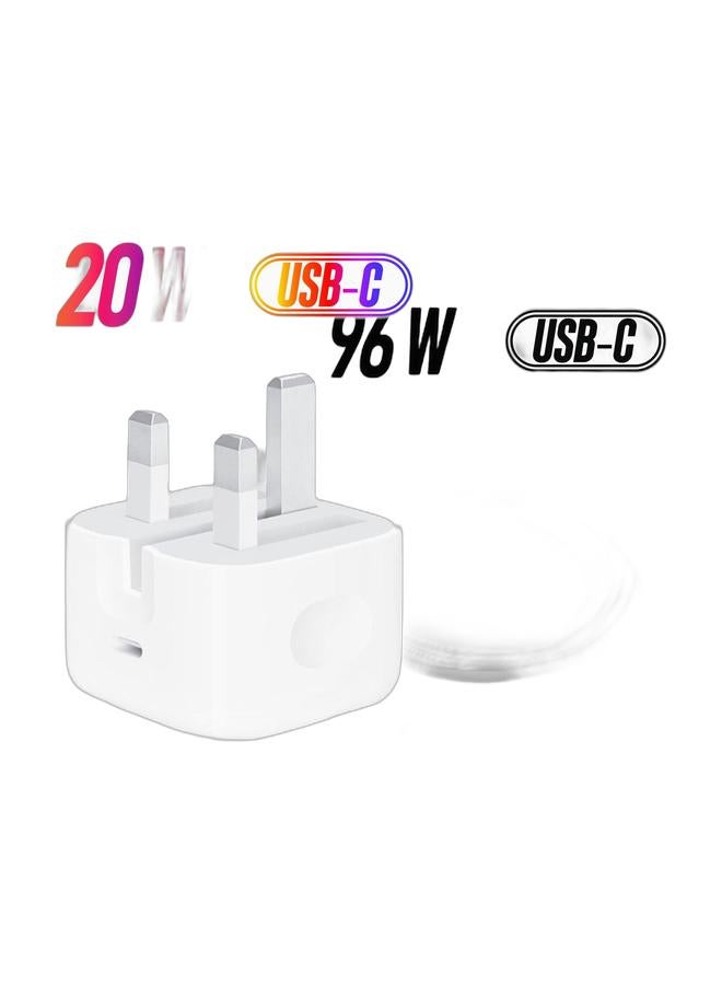 Apple 20W USB-C 3-Pin Power Adapter (Original iPhone Charger) + USB-C to Lightning Cable 2m White Bundle - Image 1