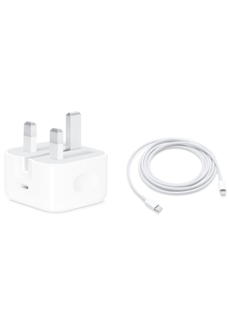 Apple محول طاقة USB-C 20 واط من أبل (شاحن آيفون أصلي) + كابل USB-C إلى Lightning بطول 2 متر أبيض - Image 1