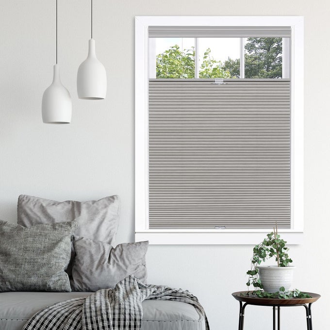 CORDLESS ROOM DARKENING CELLULAR PLEATED WINDOW SHADES 33 INCH WIDTH 64 INCH LENGTH DOVE GREY LIGHT FILTERING TOPDOWN HONEYCOMB PULL DOWN BLINDS FOR WINDOWS AND SKYLIGHTS BY HOME DECOR