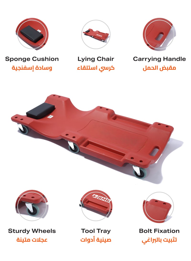 LAWAZIM Car Plastic Creeper - 40inch - Mechanic Garage Creeper with Sponge-Cushioned Headrest, Smooth-Rolling Wheels, Dual Tool Trays, and Carrying Handle - Ideal for Automotive Maintenance and Repairs - Image 3