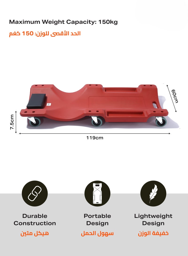 LAWAZIM Car Plastic Creeper - 40inch - Mechanic Garage Creeper with Sponge-Cushioned Headrest, Smooth-Rolling Wheels, Dual Tool Trays, and Carrying Handle - Ideal for Automotive Maintenance and Repairs - Image 2