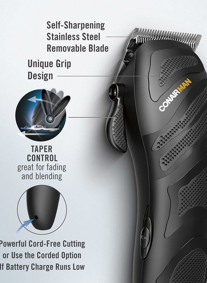 CONAIR MAN Number Cut, Cord/Cordless Men's Hair Clippers and Trimmers Set, Includes Barber Comb and Scissors, Cleaning Brush, Oil, Blade Guard and Deluxe Storage Case, At-Home Clipper Kit, Rechargeable - Image 2