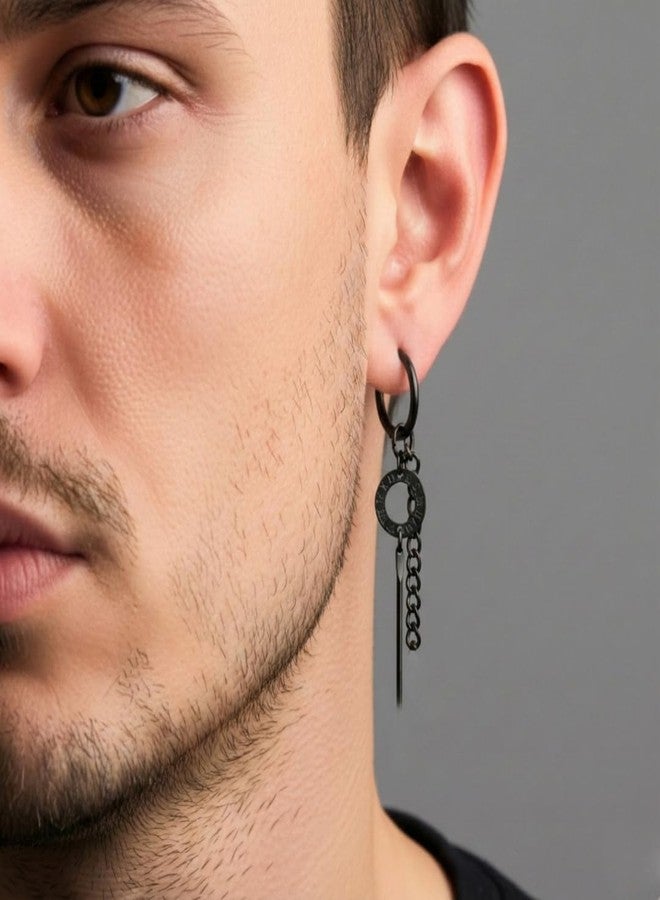 THE MEN THING LINKER LOOP - BLACK - Pure Titanium Steel Ear Hoop Earrings for Men & Boys - Image 2