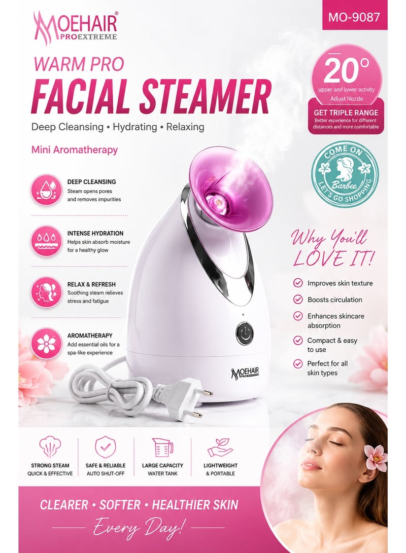 MoeHair Professional Facial Steamer Nano Warm Mist Facial Steamer MO-9087 – Deep Pore Cleansing & Skin Hydration Device for Home Spa Use, Adjustable Nozzle, Aromatherapy Function, Steam Face Cleaner for Men & Women - Image 5