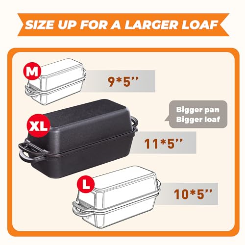 GRMlmosa 11x5 Inch Cast Iron Loaf Pan, 5.8 Qt Large Dutch Oven Loaf Pan with Lid, Sourdough Bread Baking Pan for Homemade Bread|Meatloaf, Even Heat Distribution & Oven Safe up to 500°F - Image 3