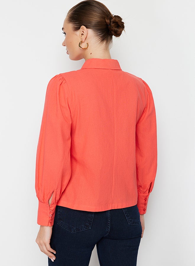 Pomegranate Flower Balloon Sleeve  Regular Fit Woven Shirt TWOSS20GO0065