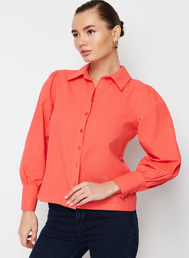 Pomegranate Flower Balloon Sleeve  Regular Fit Woven Shirt TWOSS20GO0065