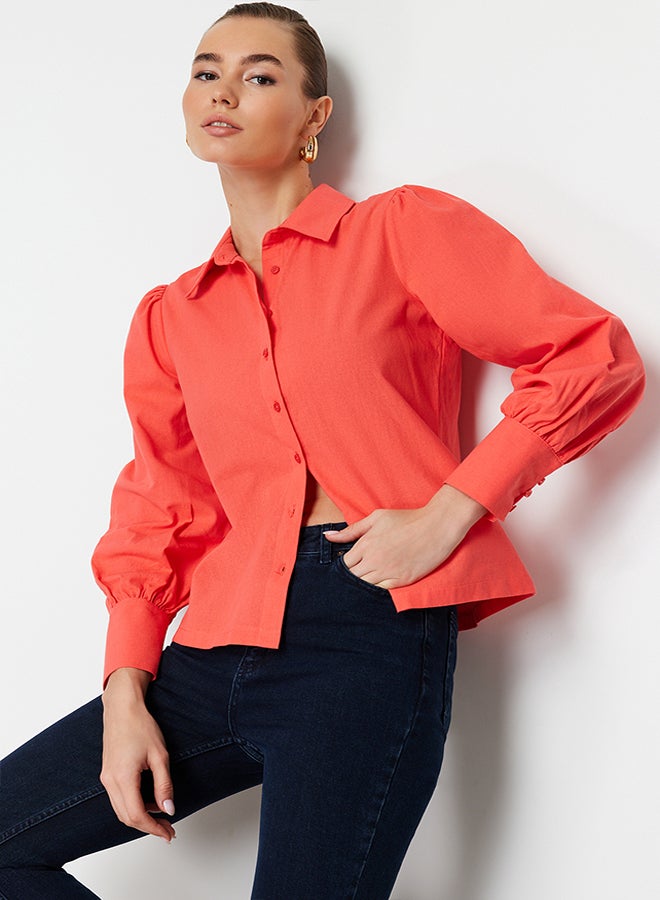 Pomegranate Flower Balloon Sleeve  Regular Fit Woven Shirt TWOSS20GO0065