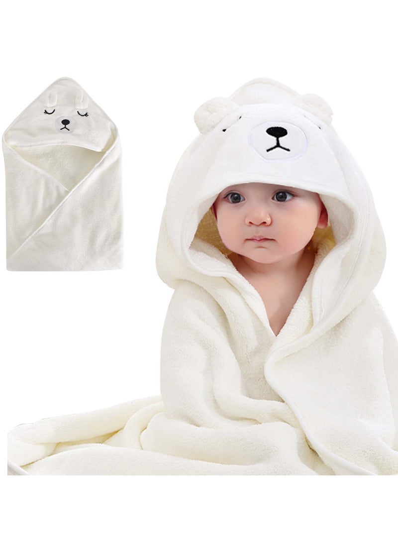 Hooded Baby Bath Towel 80x80cm - Soft and Absorbent, Large Wrap for Newborns and Toddlers, Gentle on Baby's Skin, White  - Image 1