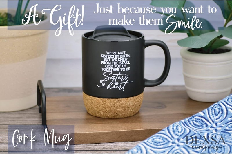 Dexsa Sisters in Heart Coffee Mug  Gifts Idea From Sisters on Birthday Rakhi Christmas Valentines Mothers Day Mugs  14 oz Designer Ceramic Mug  Cork Bottom  Lid  Great for Tea and Soups - Image 3
