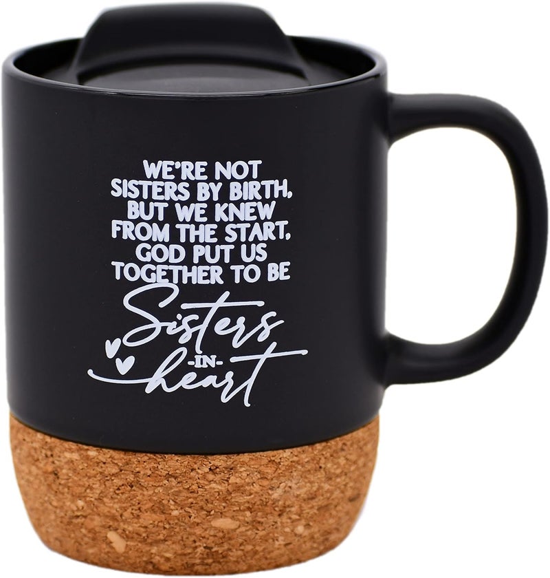 Dexsa Sisters in Heart Coffee Mug  Gifts Idea From Sisters on Birthday Rakhi Christmas Valentines Mothers Day Mugs  14 oz Designer Ceramic Mug  Cork Bottom  Lid  Great for Tea and Soups - Image 1
