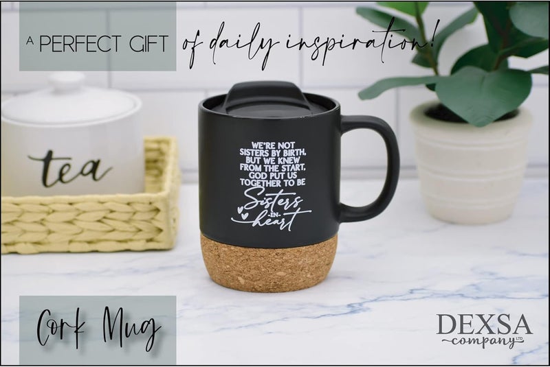 Dexsa Sisters in Heart Coffee Mug  Gifts Idea From Sisters on Birthday Rakhi Christmas Valentines Mothers Day Mugs  14 oz Designer Ceramic Mug  Cork Bottom  Lid  Great for Tea and Soups - Image 4