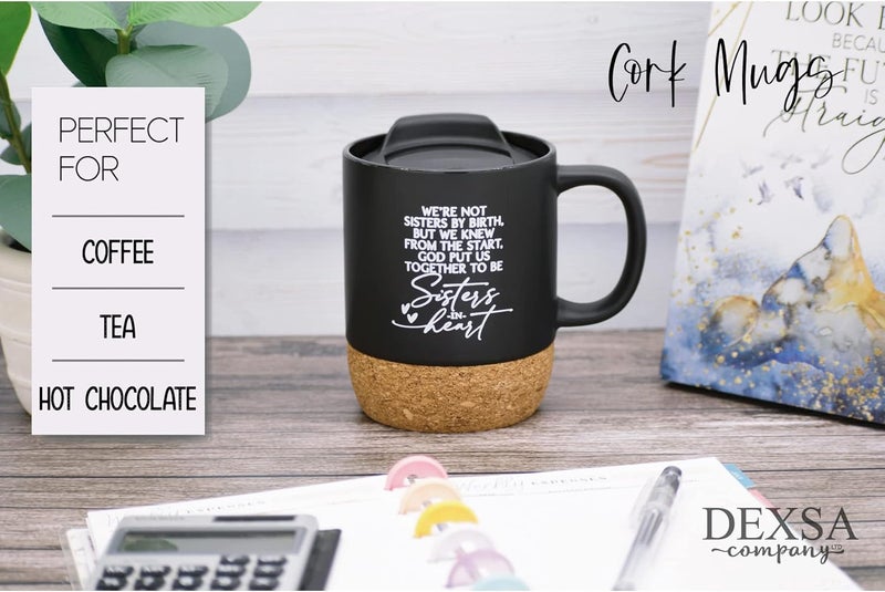 Dexsa Sisters in Heart Coffee Mug  Gifts Idea From Sisters on Birthday Rakhi Christmas Valentines Mothers Day Mugs  14 oz Designer Ceramic Mug  Cork Bottom  Lid  Great for Tea and Soups - Image 2