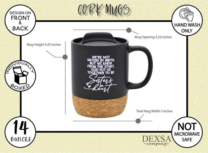 Dexsa Sisters in Heart Coffee Mug  Gifts Idea From Sisters on Birthday Rakhi Christmas Valentines Mothers Day Mugs  14 oz Designer Ceramic Mug  Cork Bottom  Lid  Great for Tea and Soups - Image 5