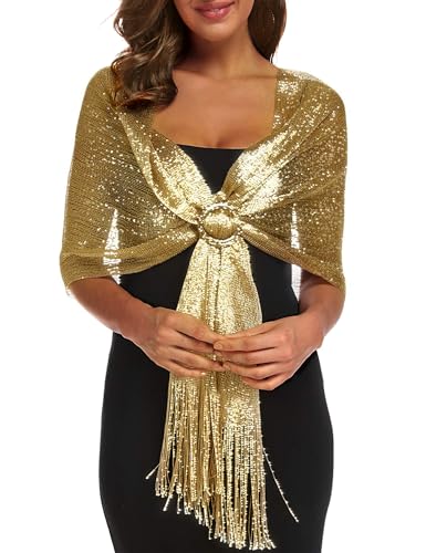 Rheane Gold Shawl for Women Shawls and Wraps for Evening Dresses Women Pashmina Wrap Pashmina Rave Elegant Evening Wear (with Gold Glitter) - Image 1