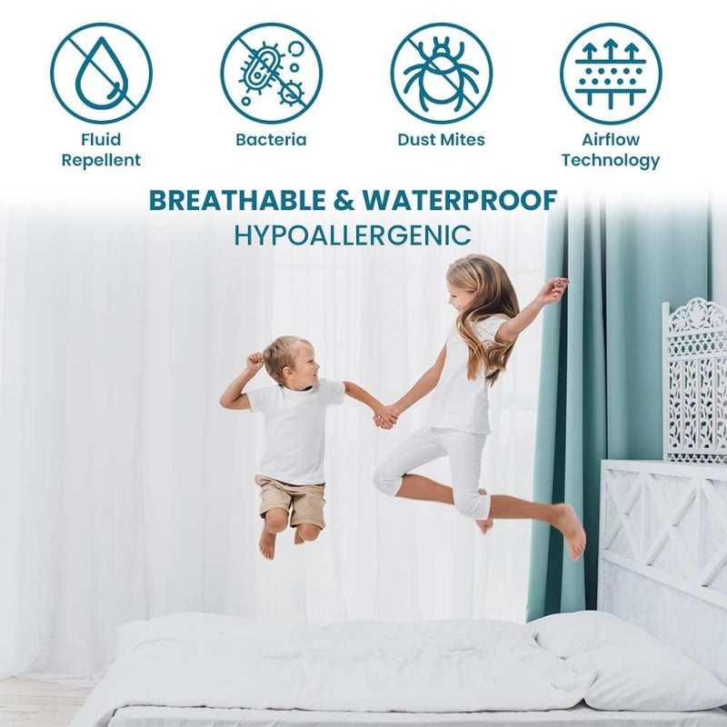 Homestic Waterproof Double Bed Mattress Cover|Breathable Terry Cotton Surface & Elastic Fitted Mattress Protector,6 x 6.5 Ft. (Grey) - Image 4