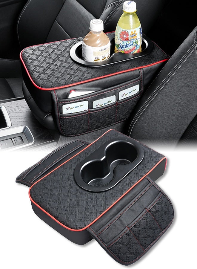 DUNISO Multipurpose Car Center Console Heighten Cover, Car Center Console Armrest Pillow, Multifunctional Waterproof Car Armrest Cover with Velcro Straps, Cup Holder and Phone Holder Storage Bag, Wear-Resistant And Stain Resistant, Suitable for Most Vehicles, SUVs, Trucks, Cars - Image 1