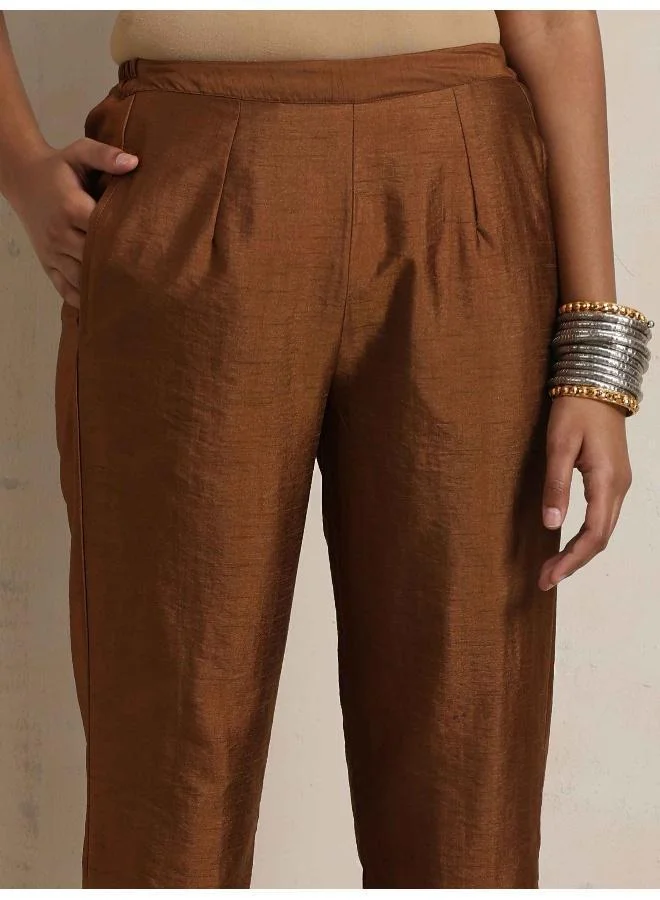 trueBrowns Brown Silk Angrakha Co-ord Set