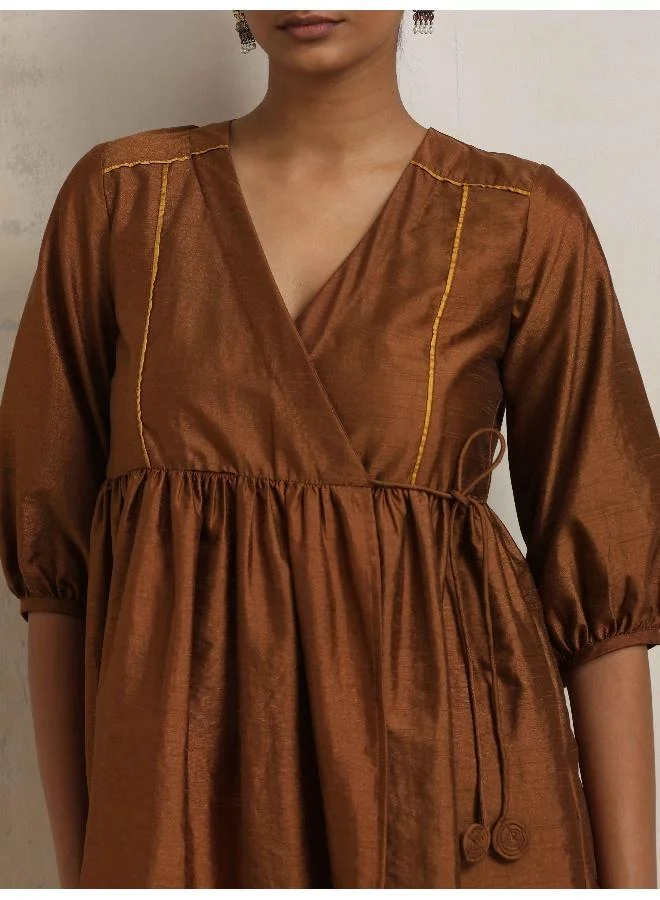 trueBrowns Brown Silk Angrakha Co-ord Set
