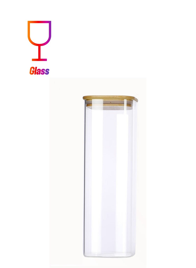 حاوية تخزين طعام زجاجية مربعة - أغطية خيزران محكمة الإغلاق - صندوق تخزين طعام - صناديق تخزين - منظمات خزانة مطبخ - حاوية طعام زجاجية - شفافة 2300 مل - Image 1