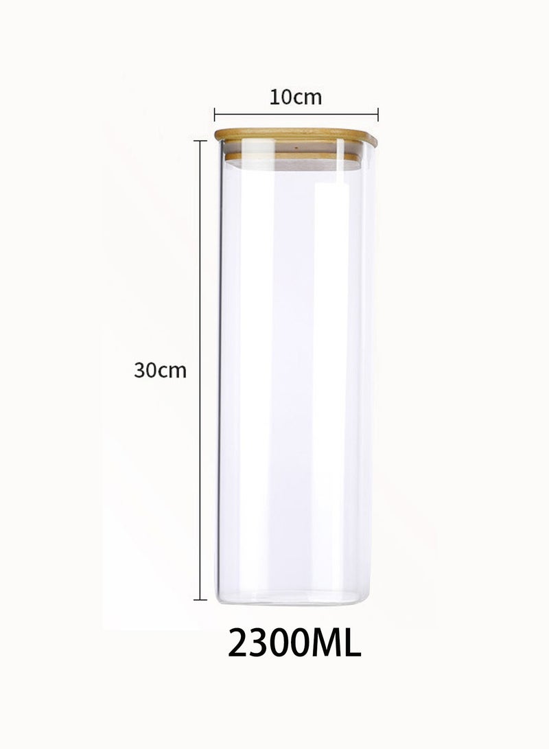 حاوية تخزين طعام زجاجية مربعة - أغطية خيزران محكمة الإغلاق - صندوق تخزين طعام - صناديق تخزين - منظمات خزانة مطبخ - حاوية طعام زجاجية - شفافة 2300 مل - Image 2
