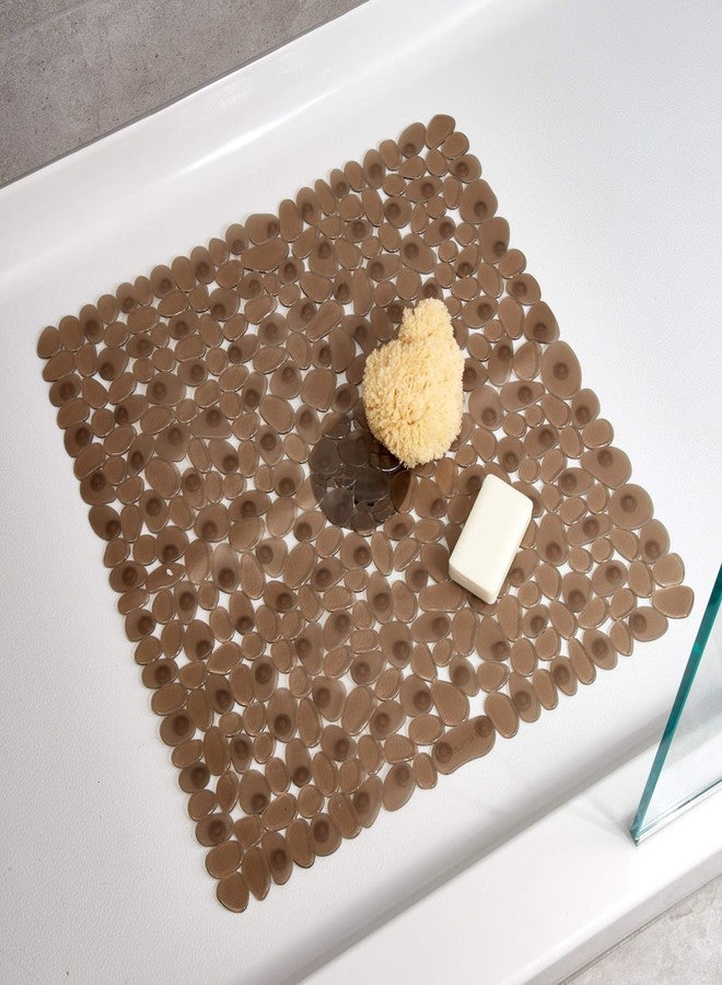 InterDesign iDesign Plastic Suction Cup Non-Slip Bath Mat, The Pebblz Collection - 22” x 22”, Amber Brown - Image 3
