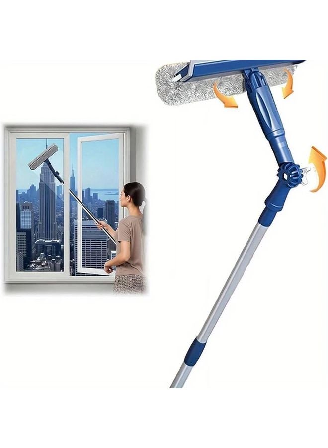 Blue 47 Inch Telescopic High Rise Window Brush With Extension Rod 3in1 Cleaning Kit - Image 1