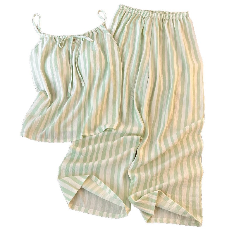 Women's Cloud Cotton Striped Sleepwear Set with Built-in Bra, Strappy Camisole and Pants - Image 5