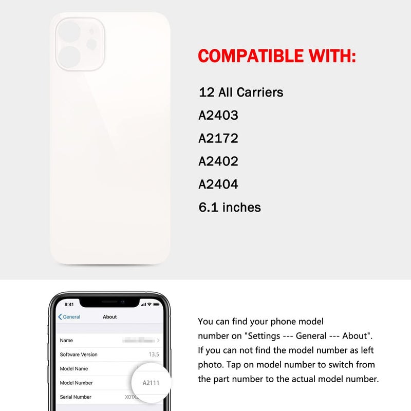 UooFide Rear Back Screen Cover Glass Replacement Compatible with iPhone 12 6.1-Inches All Carriers (White) - Image 2
