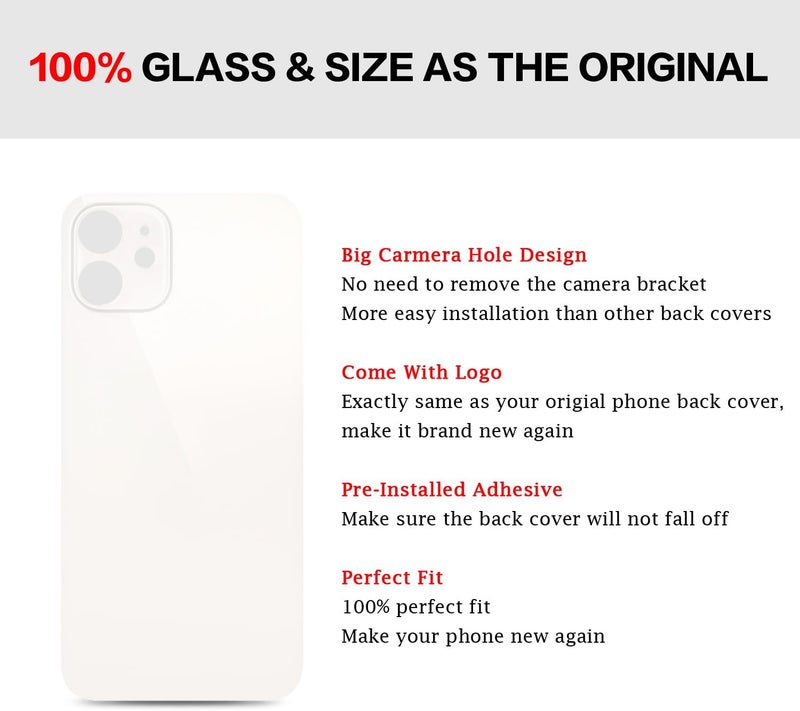 UooFide Rear Back Screen Cover Glass Replacement Compatible with iPhone 12 6.1-Inches All Carriers (White) - Image 5