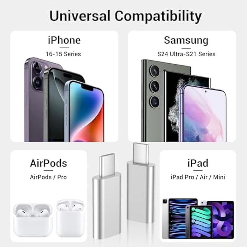 4 Pack Lightning to USB C Adapter for iPhone 15/16 Pro/Pro Max/Plus, Samsung S24, Serial Adapter, Type C Charger Connector Cable, Accessories - Silver - Image 2