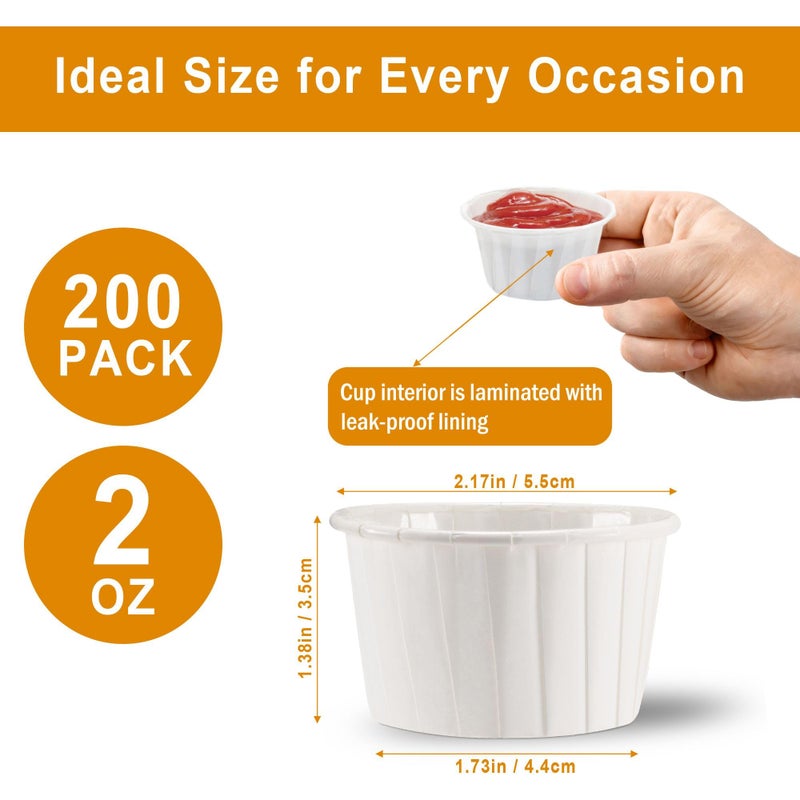 Cupplation Paper Souffle Portion Cups, 2 oz, 200 Count,Small,Leak-Proof Disposable Paper Jello Shot Cups for Condiments, Sauces, Samples, Desserts (2 oz) - Image 2