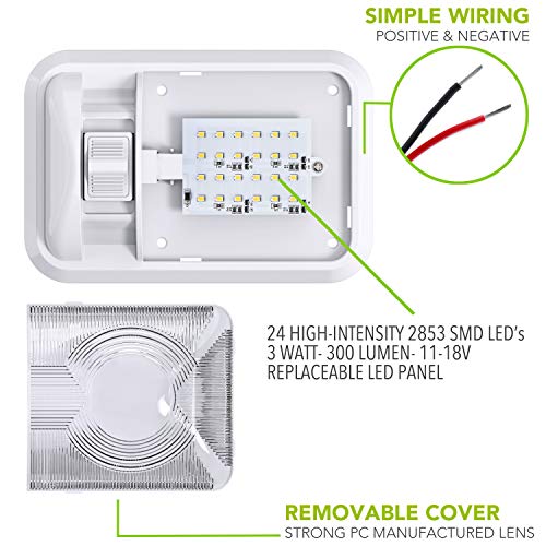 Leisure LED 12V Led RV Ceiling Dome Light RV Interior Lighting for Trailer Camper with Switch, Single Dome 300LM - Image 4