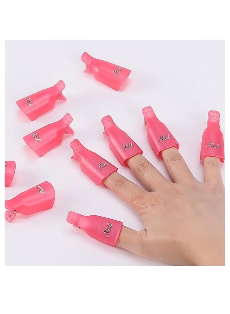 خاجول مشابك ازالة طلاء الاظافر 10 قطعة من الاكريليك والبلاستيك مع غطاء قابل للازالة بالنقع لازالة طلاء الاظافر الجل بالاشعة فوق البنفسجية زهري - Image 1