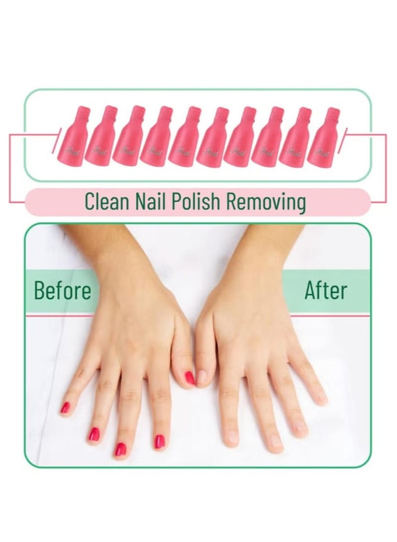 خاجول مشابك ازالة طلاء الاظافر 10 قطعة من الاكريليك والبلاستيك مع غطاء قابل للازالة بالنقع لازالة طلاء الاظافر الجل بالاشعة فوق البنفسجية زهري - Image 4
