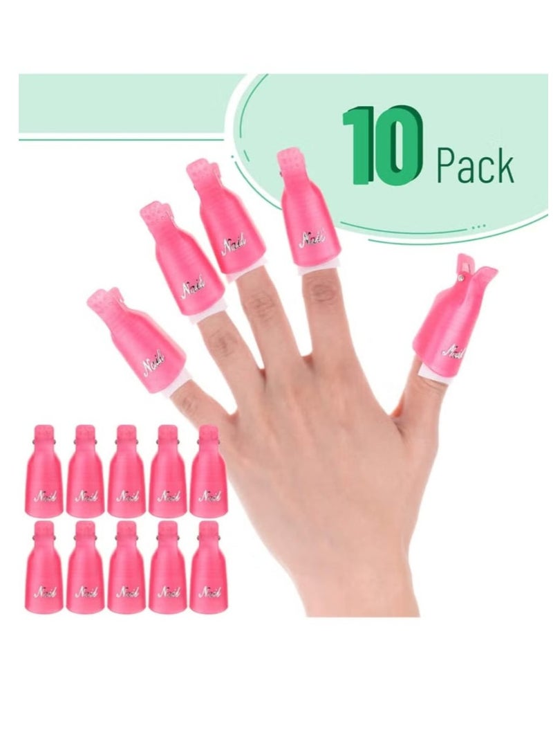 خاجول مشابك ازالة طلاء الاظافر 10 قطعة من الاكريليك والبلاستيك مع غطاء قابل للازالة بالنقع لازالة طلاء الاظافر الجل بالاشعة فوق البنفسجية زهري - Image 3