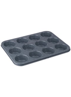 Happy Home 12-Slot Granite Cupcake Pan Perfect for Baking Cupcakes and Muffins 35 x 26 x 3 cm - Grey  - Image 2