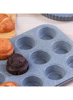 Happy Home 12-Slot Granite Cupcake Pan Perfect for Baking Cupcakes and Muffins 35 x 26 x 3 cm - Grey  - Image 3