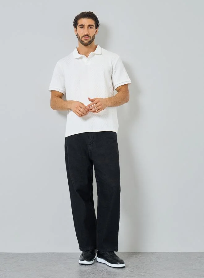 Styli Styli Men White Textured Regular Fit Polo