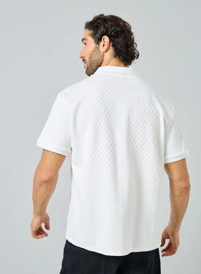 Styli Styli Men White Textured Regular Fit Polo