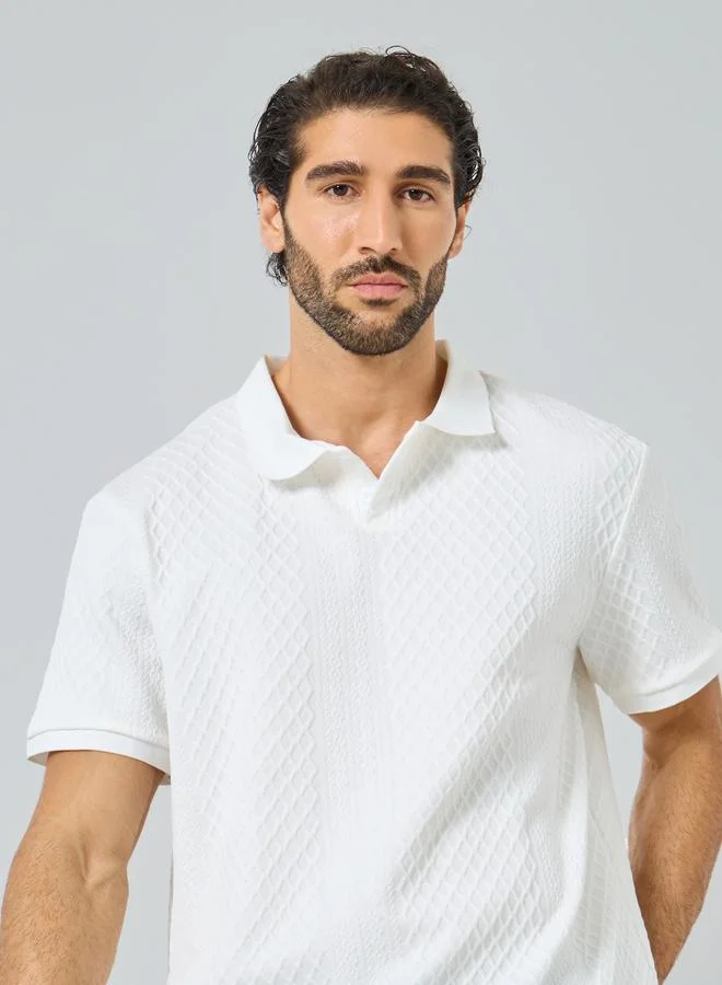 Styli Styli Men White Textured Regular Fit Polo