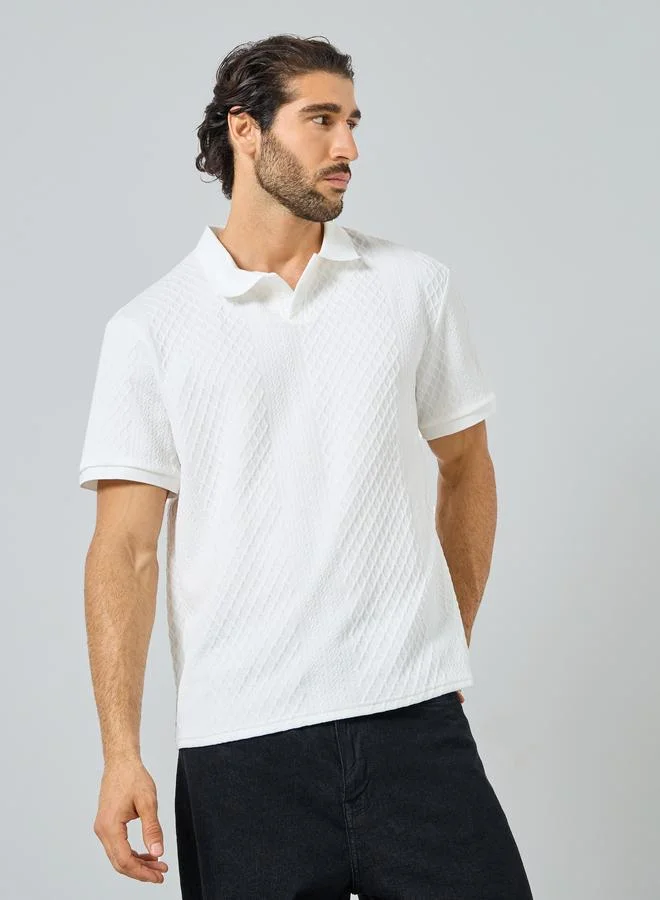 Styli Styli Men White Textured Regular Fit Polo