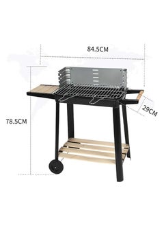 HEXAR HEXAR Outdoor Standing Barbecue Grill on Wheels Barbecue Grill Large Charcoal Grill BBQ Trolley Height Adjustable Smoker Barbecue with Shelf Side Table Wheels (GRILL ON WHEELS)  - Image 2