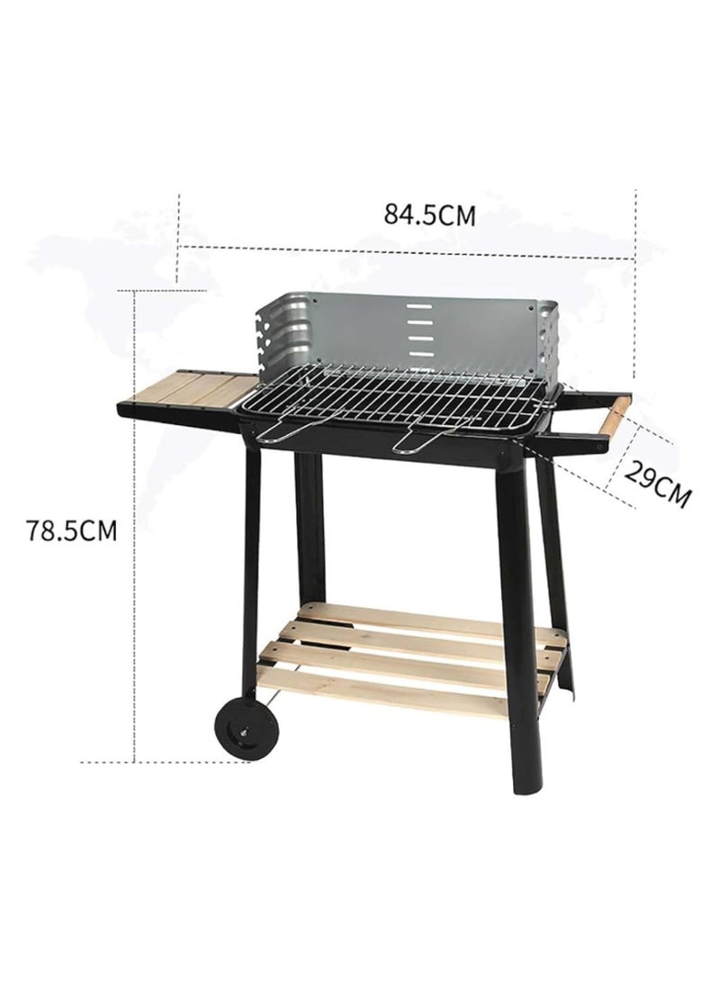 HEXAR - HEXAR Outdoor Standing Barbecue Grill on Wheels Barbecue Grill Large Charcoal Grill BBQ Trolley Height Adjustable Smoker Barbecue with Shelf Side Table Wheels (GRILL ON WHEELS) - Image 1