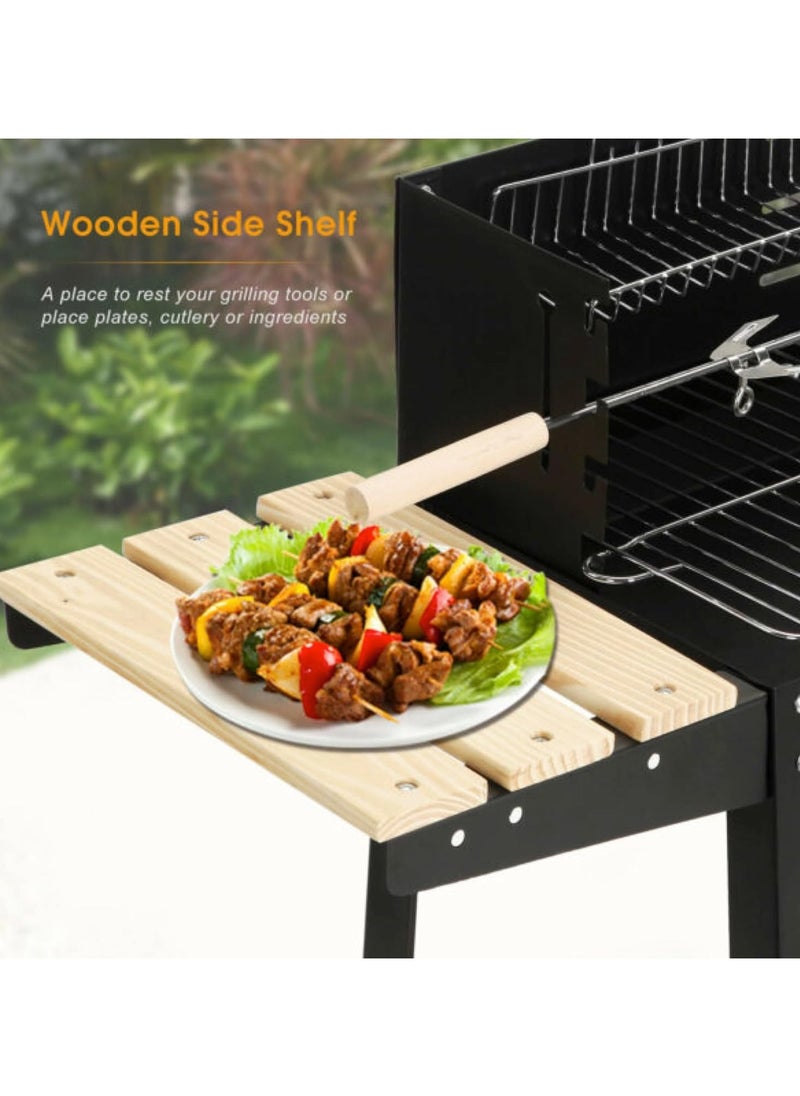 HEXAR - HEXAR Outdoor Standing Barbecue Grill on Wheels Barbecue Grill Large Charcoal Grill BBQ Trolley Height Adjustable Smoker Barbecue with Shelf Side Table Wheels (GRILL ON WHEELS) - Image 1