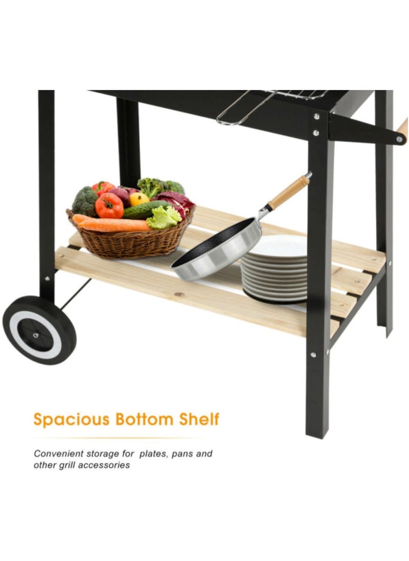HEXAR - HEXAR Outdoor Standing Barbecue Grill on Wheels Barbecue Grill Large Charcoal Grill BBQ Trolley Height Adjustable Smoker Barbecue with Shelf Side Table Wheels (GRILL ON WHEELS) - Image 1